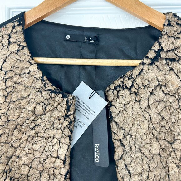 NWT Krisa Revolve Gold & Black Textured Open Front Jacket Size Large - Picture 2 of 4